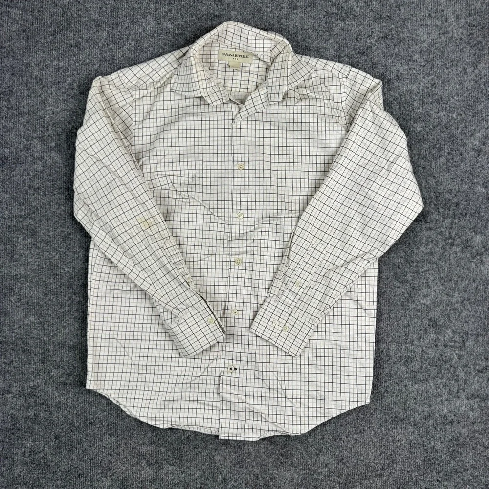 Banana Republic Button Down‎ Mens Size S Cream Brown Cotton Long Sleeve Shirt
